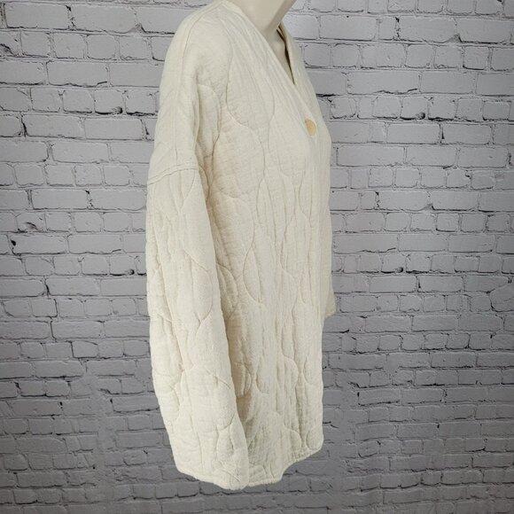 Zara Ivory Cream Quilted Cotton Buttoned Collarless Pockets Jacket Size Small S - Picture 16 of 16